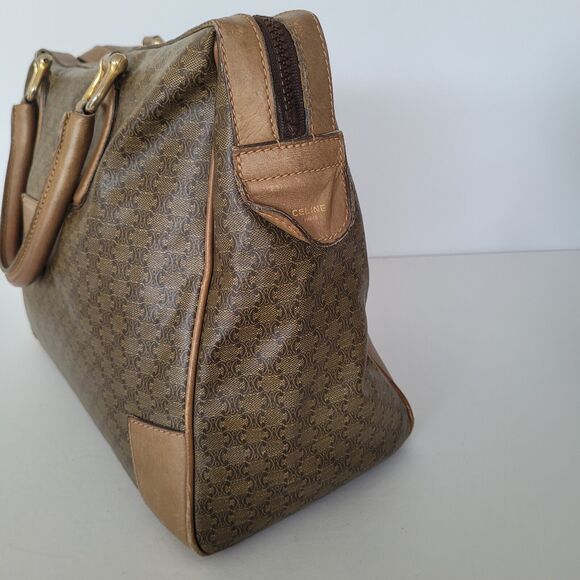 Celine Macadam Vintage Boston Bag Handbag Duffle Large Retro Brown - Picture 4 of 15